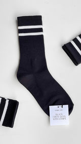 SCANDI GIRL BLACK CREW SOCK WITH WHITE STRIPES Accessories LA 