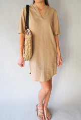 VNECK NATURAL LINEN DRESS Dress ICHI 