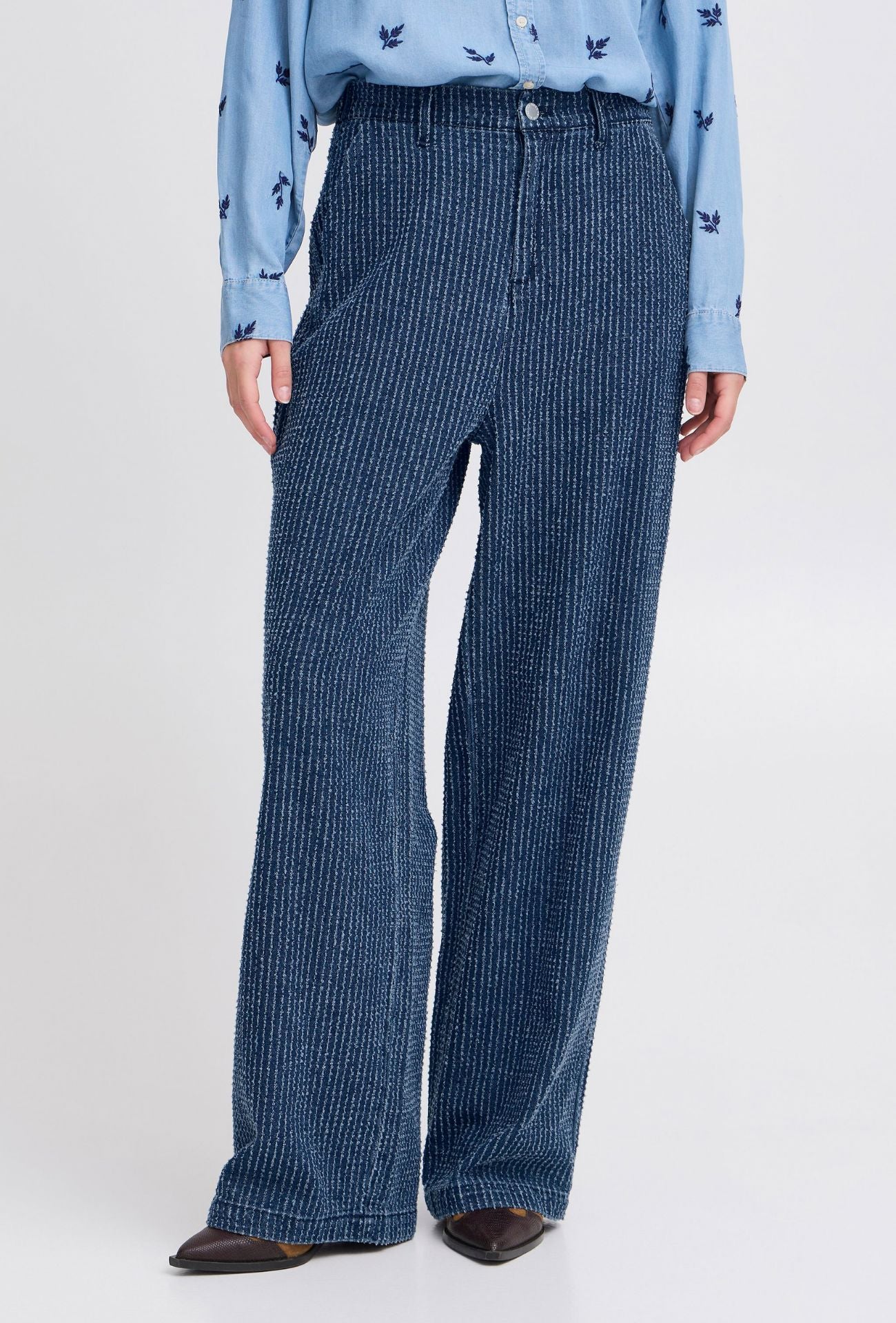 TEXTURED DENIM TROUSERS PANT B YOUNG 