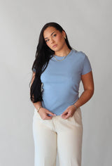 SHORT SLEEVE RIBBED TSHIRT (DENIM) Top RD STYLE 