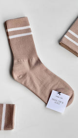 SCANDI GIRL BEIGE CREW SOCK WITH WHITE STRIPE Accessories LA 