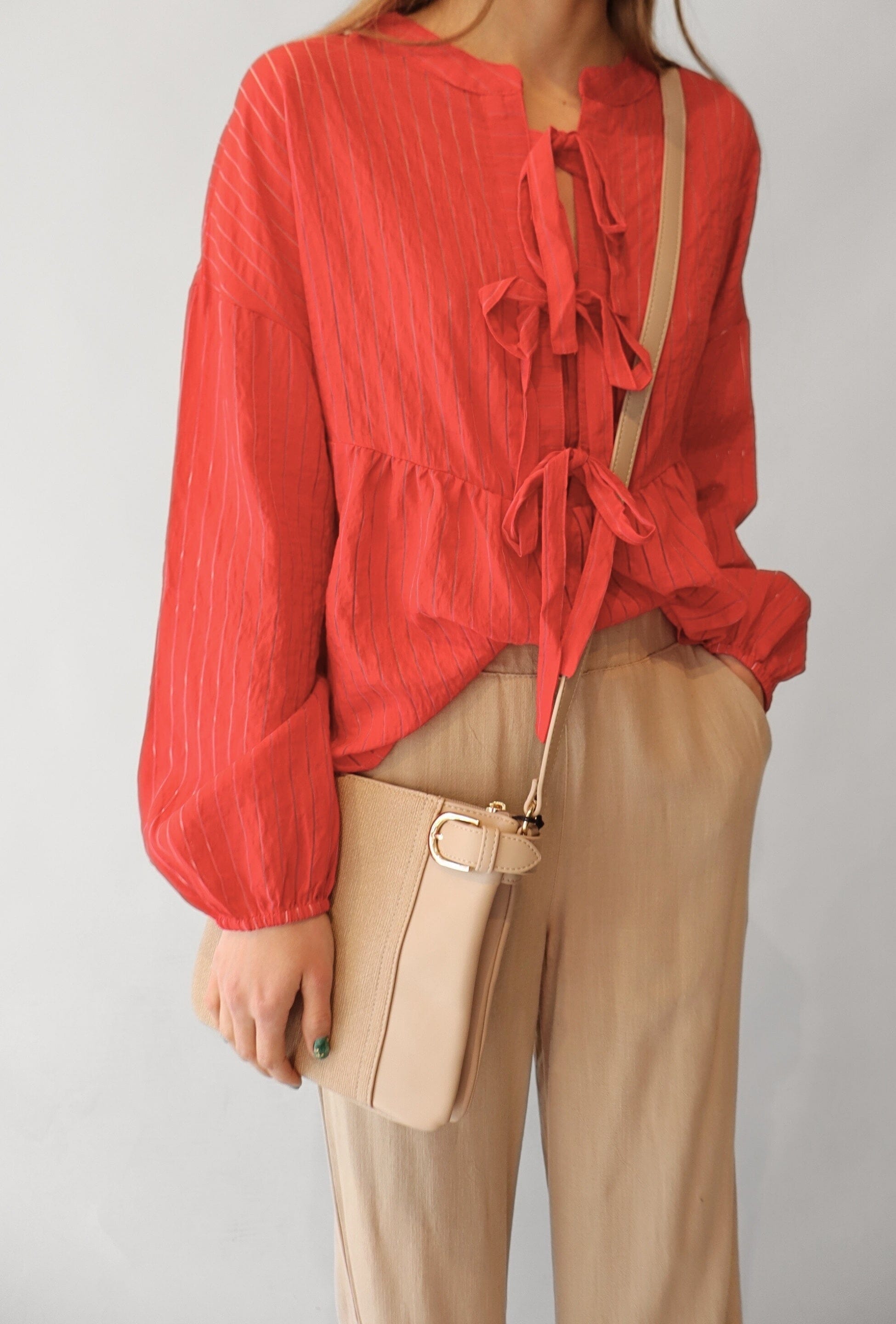 RED TIE FRONT BLOUSE Top ICHI 