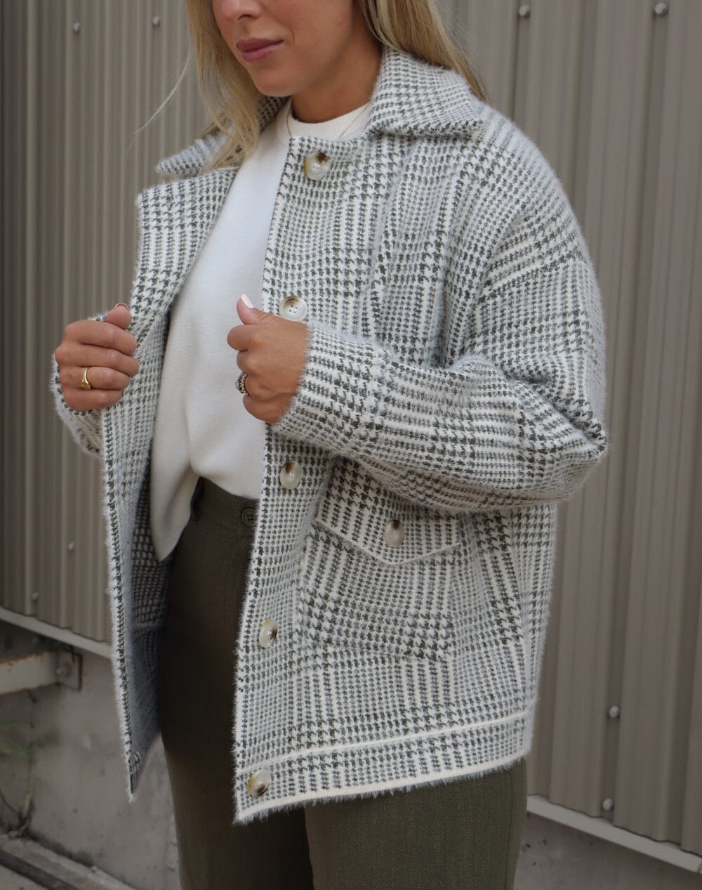 OLIVE & IVORY PLAID SWEATER JACKET Jacket SADIE AND SAGE 