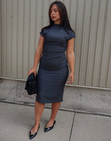 SIDE SHIRRED ELEVATED OFFICE DRESS (GREY) Dress RD STYLE 