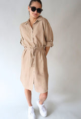 BUTTON DOWN NATURAL LINEN DRESS Dress ICHI 