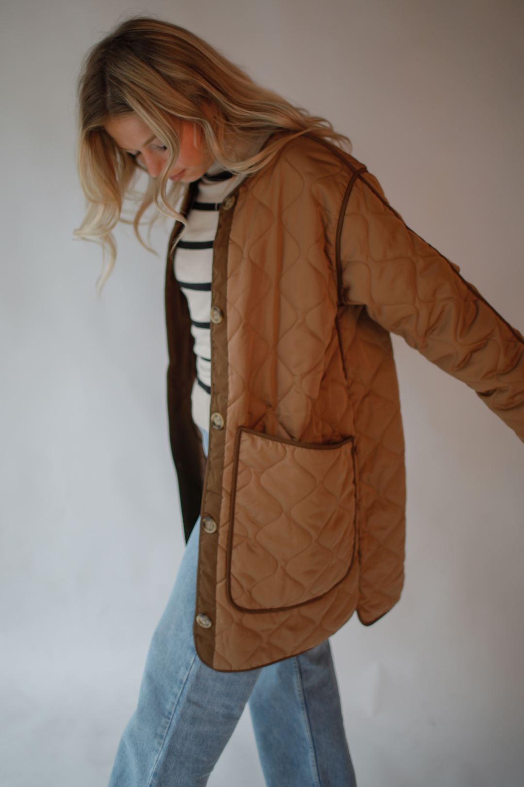 BROWN QUILTED RIDING JACKET Jacket GLAMOROUS 