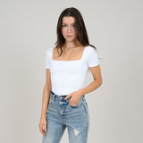 SQUARE NECK SHORT SLEEVE BODYSUIT (WHITE) BODYSUIT SECOND SKIN 