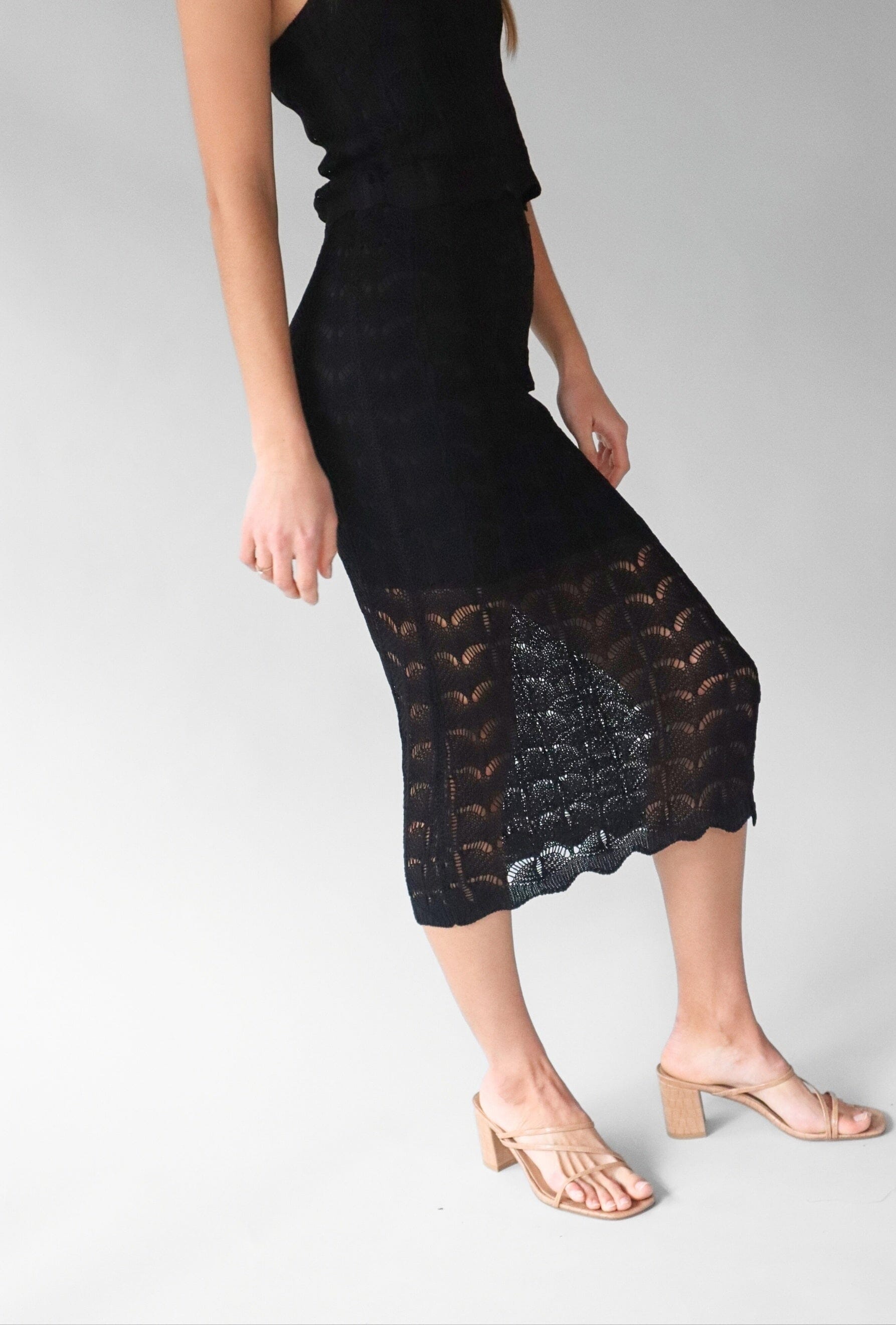 BLACK OPEN KNIT MIDI SKIRT Skirt SADIE AND SAGE 