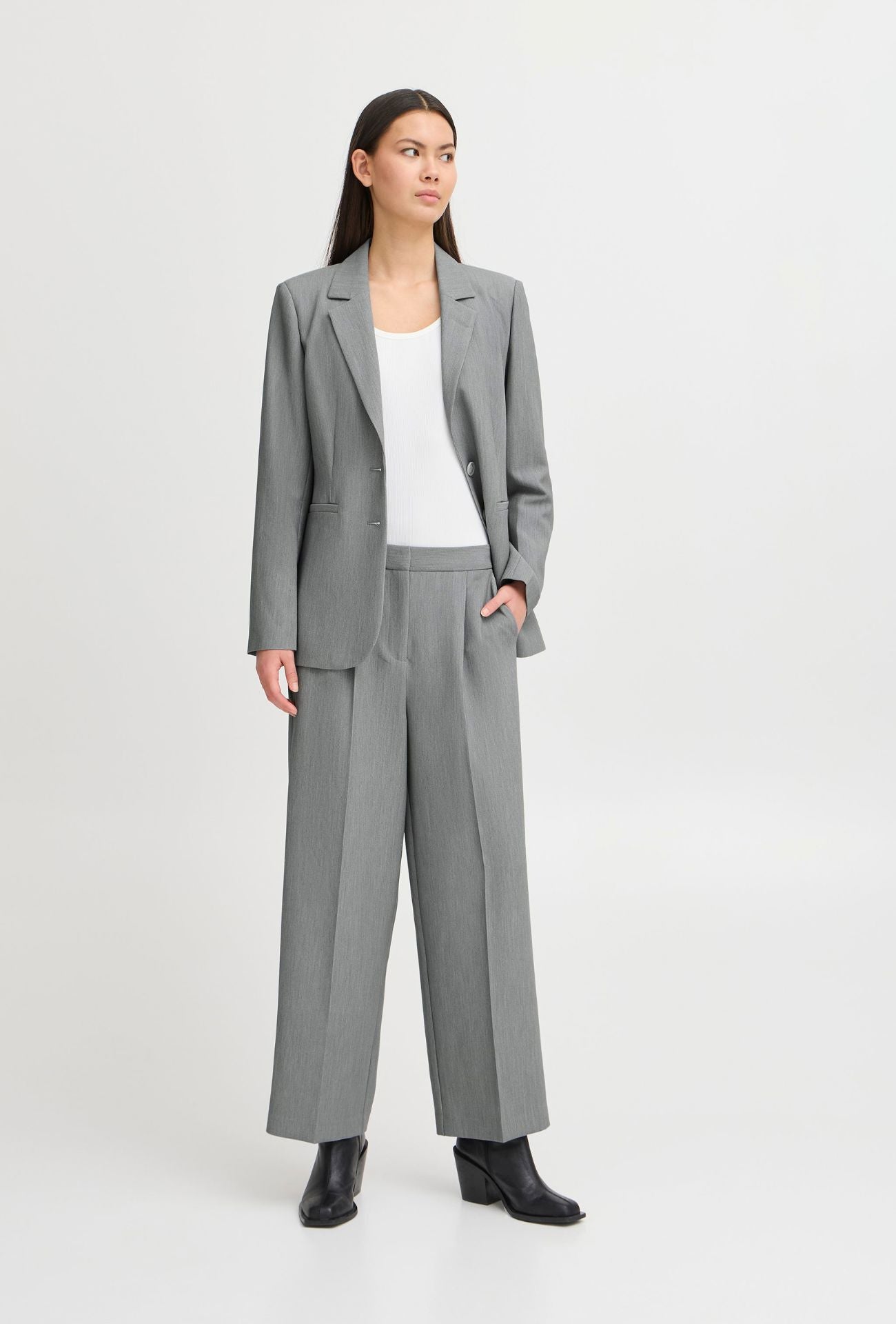 GREY ELASTIC WAIST TROUSER PANT ICHI 