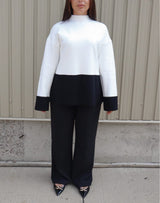 BLACK & ECRU COLOR BLOCK TURTLENECK Sweater DELUC 