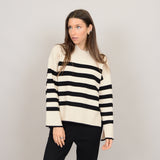 LIGHTWEIGHT STRIPE CREWNECK SWEATER (WHITE AND BLACK) Sweater RD STYLE 