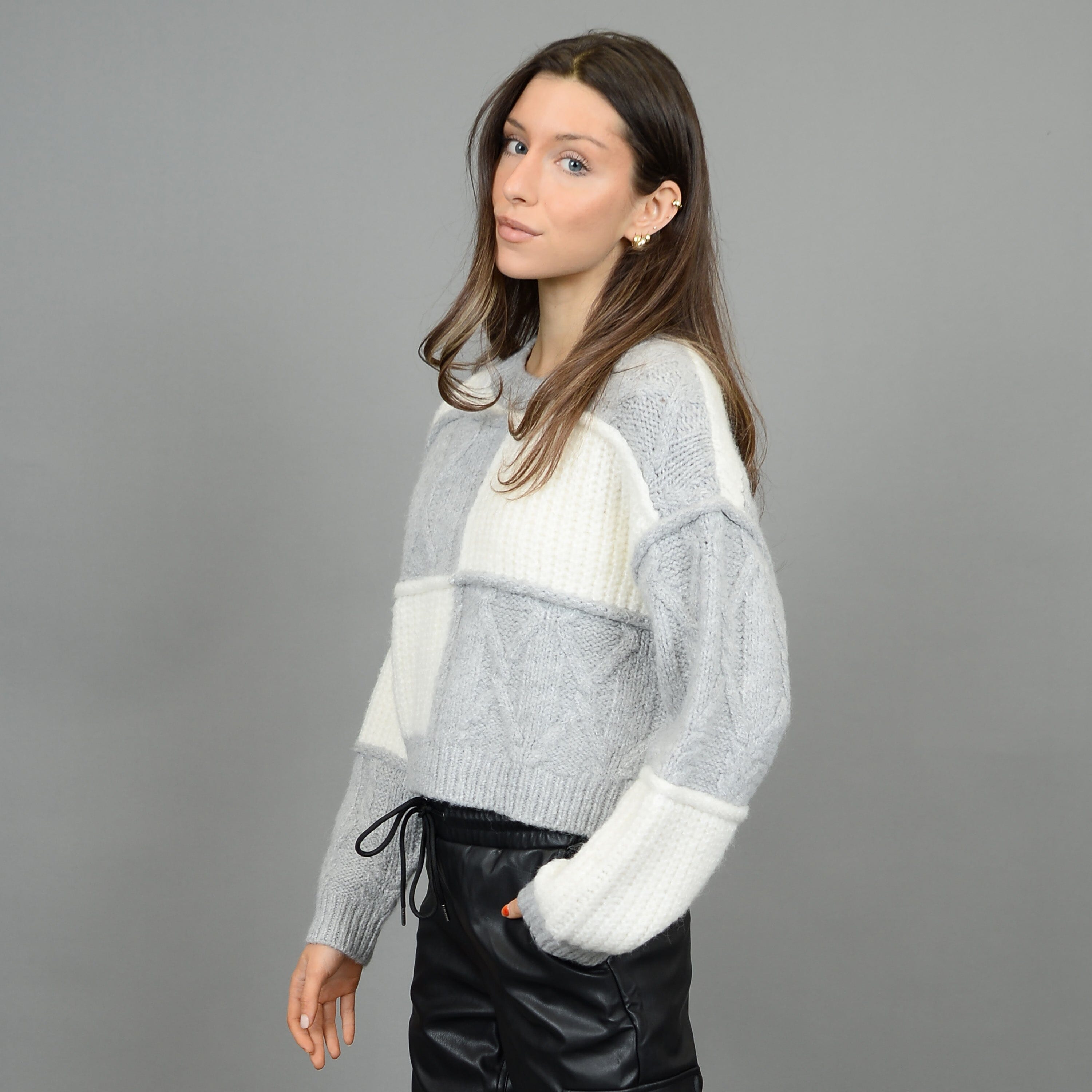 GREY AND CREAM PATCHWORK SWEATER Sweater RD STYLE 