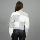 GREY AND CREAM PATCHWORK SWEATER Sweater RD STYLE 