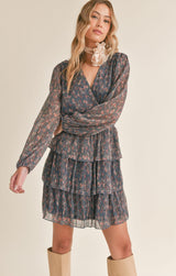 TIERED NAVY FLORAL DRESS Dress SADIE AND SAGE 