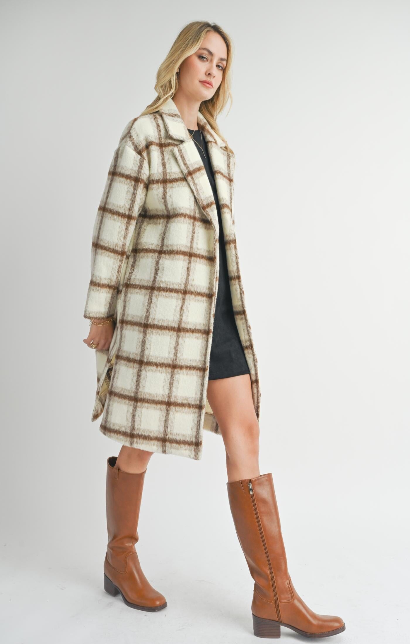 PLAID OPEN FRONT COAT Jacket SADIE AND SAGE 