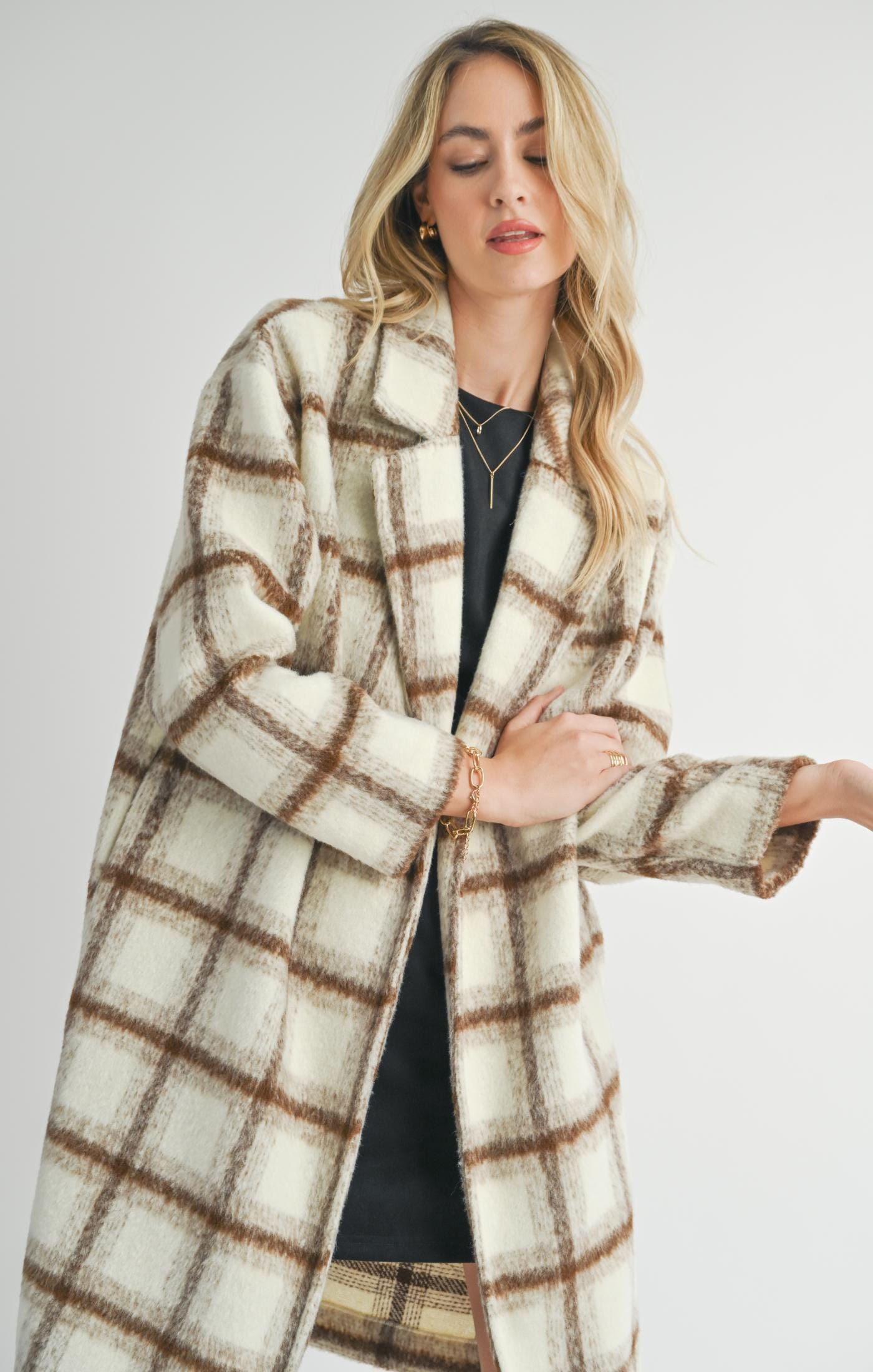 PLAID OPEN FRONT COAT Jacket SADIE AND SAGE 