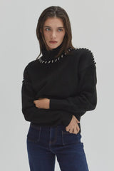 BLACK SWEATER WITH CONTRAST STITCH Sweater CRESCENT 