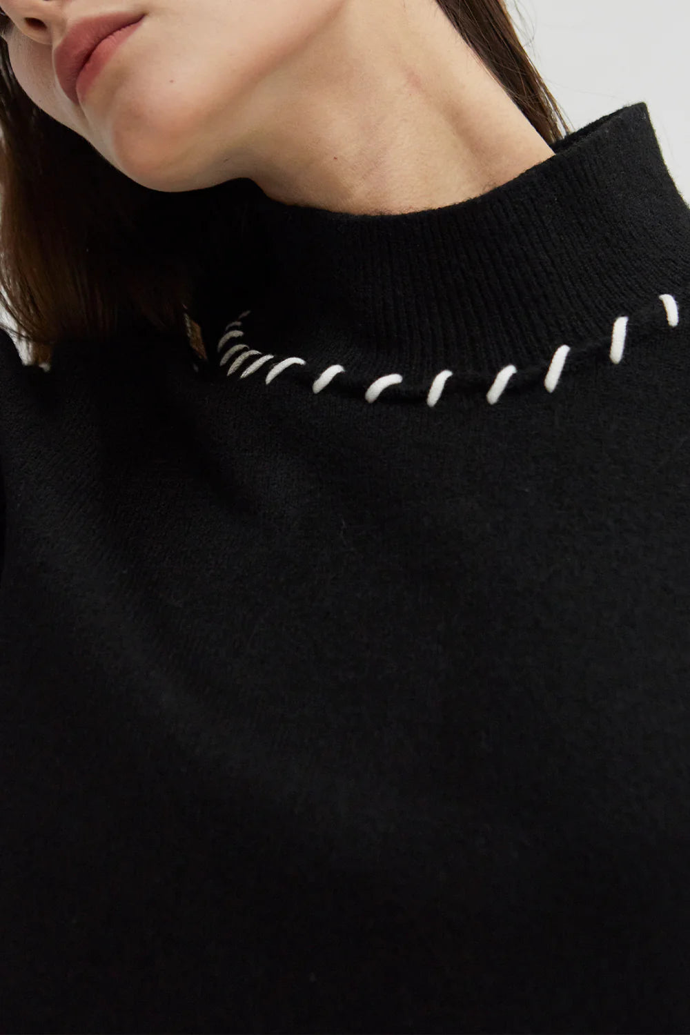 BLACK SWEATER WITH CONTRAST STITCH Sweater CRESCENT 