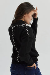 BLACK SWEATER WITH CONTRAST STITCH Sweater CRESCENT 