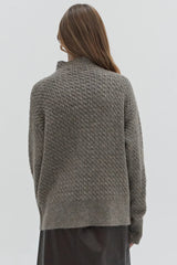 TAUPE CABLE KNIT MOCK NECK SWEATER Sweater CRESCENT 