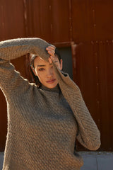 TAUPE CABLE KNIT MOCK NECK SWEATER Sweater CRESCENT 