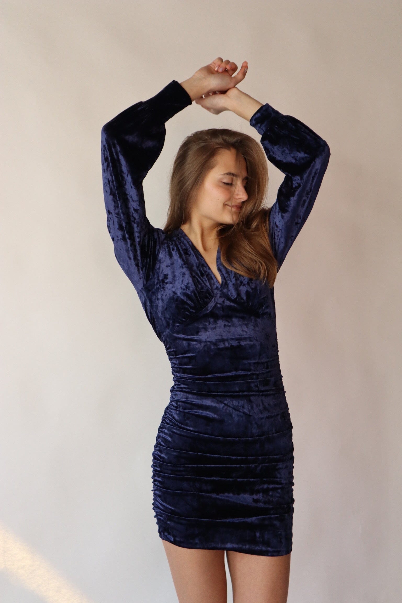 NAVY ROUCHED VELVET DRESS Dress BB DAKOTA 