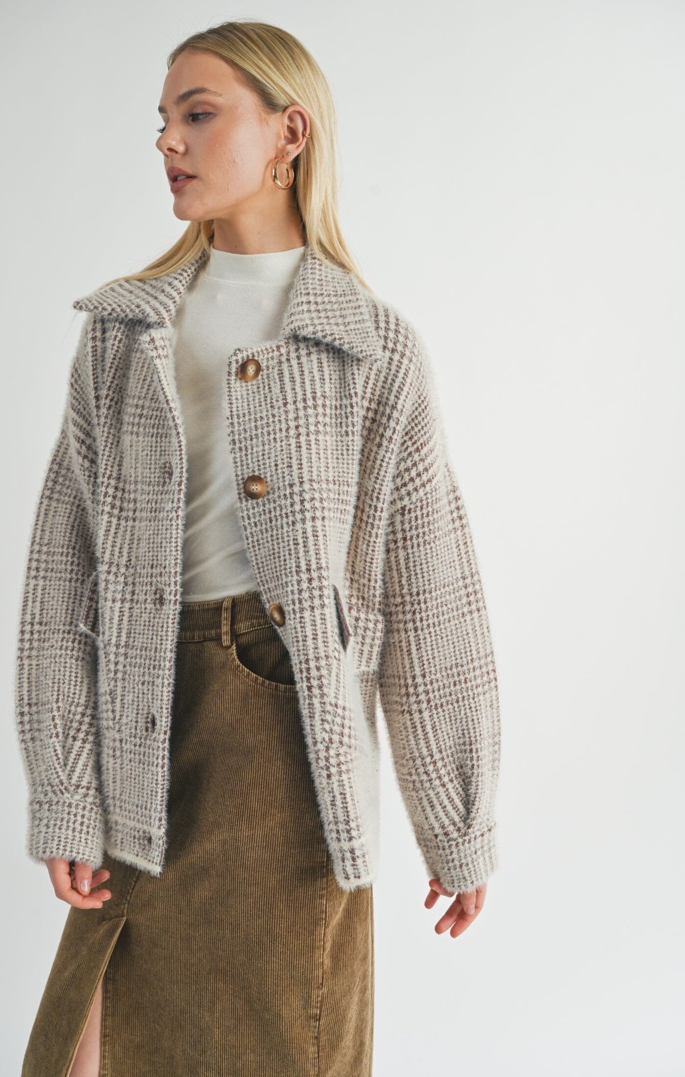 LOLA PLAID SWEATER JACKET (BROWN) Jacket SADIE AND SAGE 