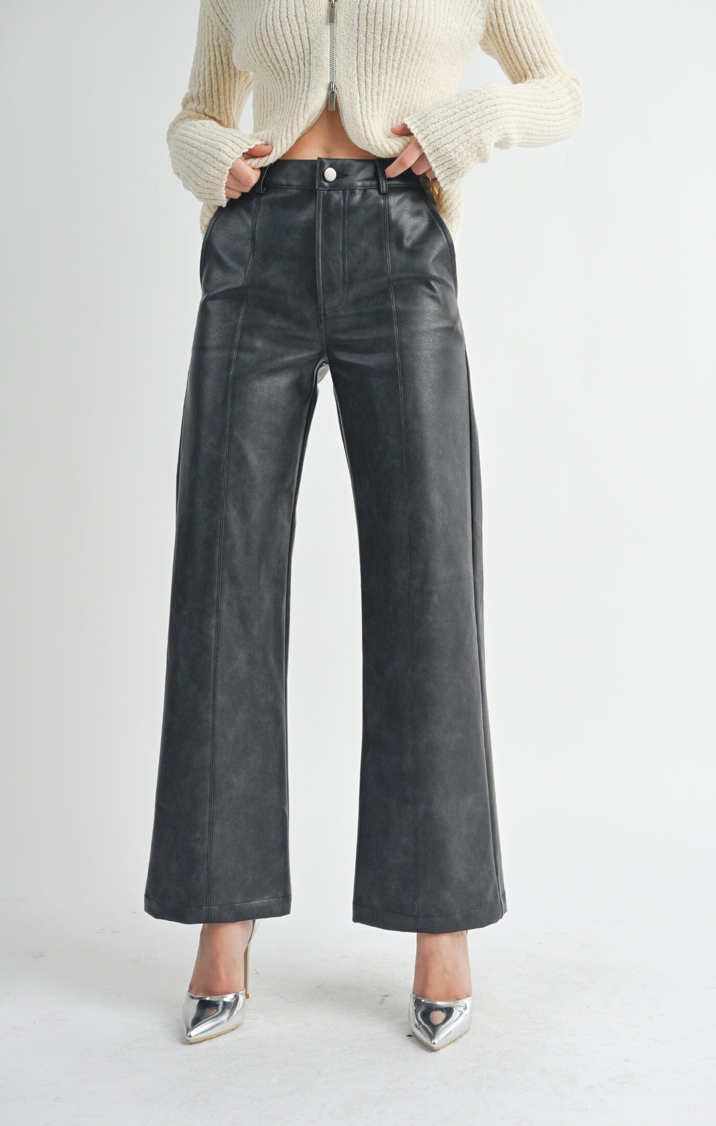 BLACK VEGAN LEATHER TROUSER PANT SADIE AND SAGE 