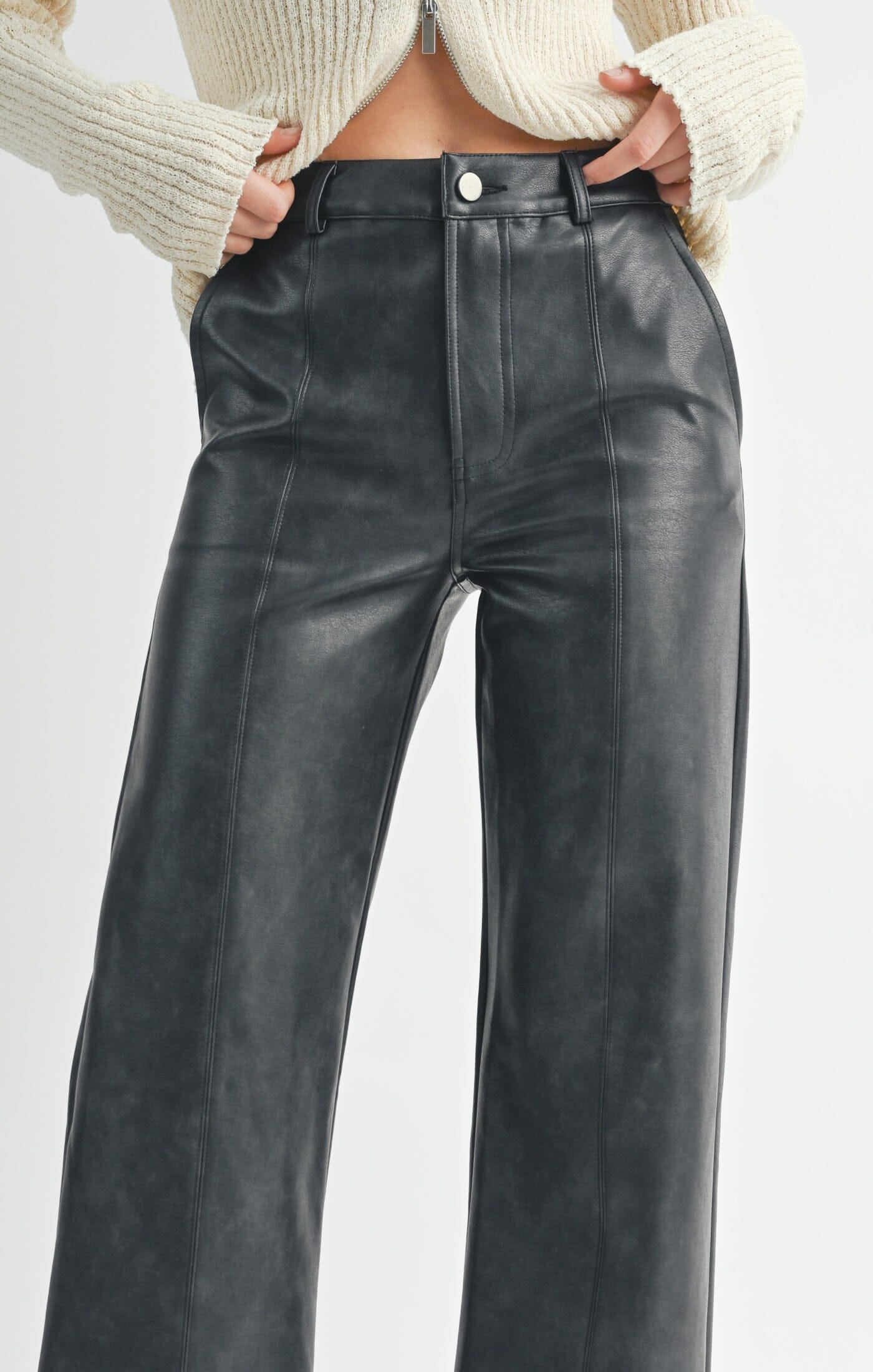 BLACK VEGAN LEATHER TROUSER PANT SADIE AND SAGE 