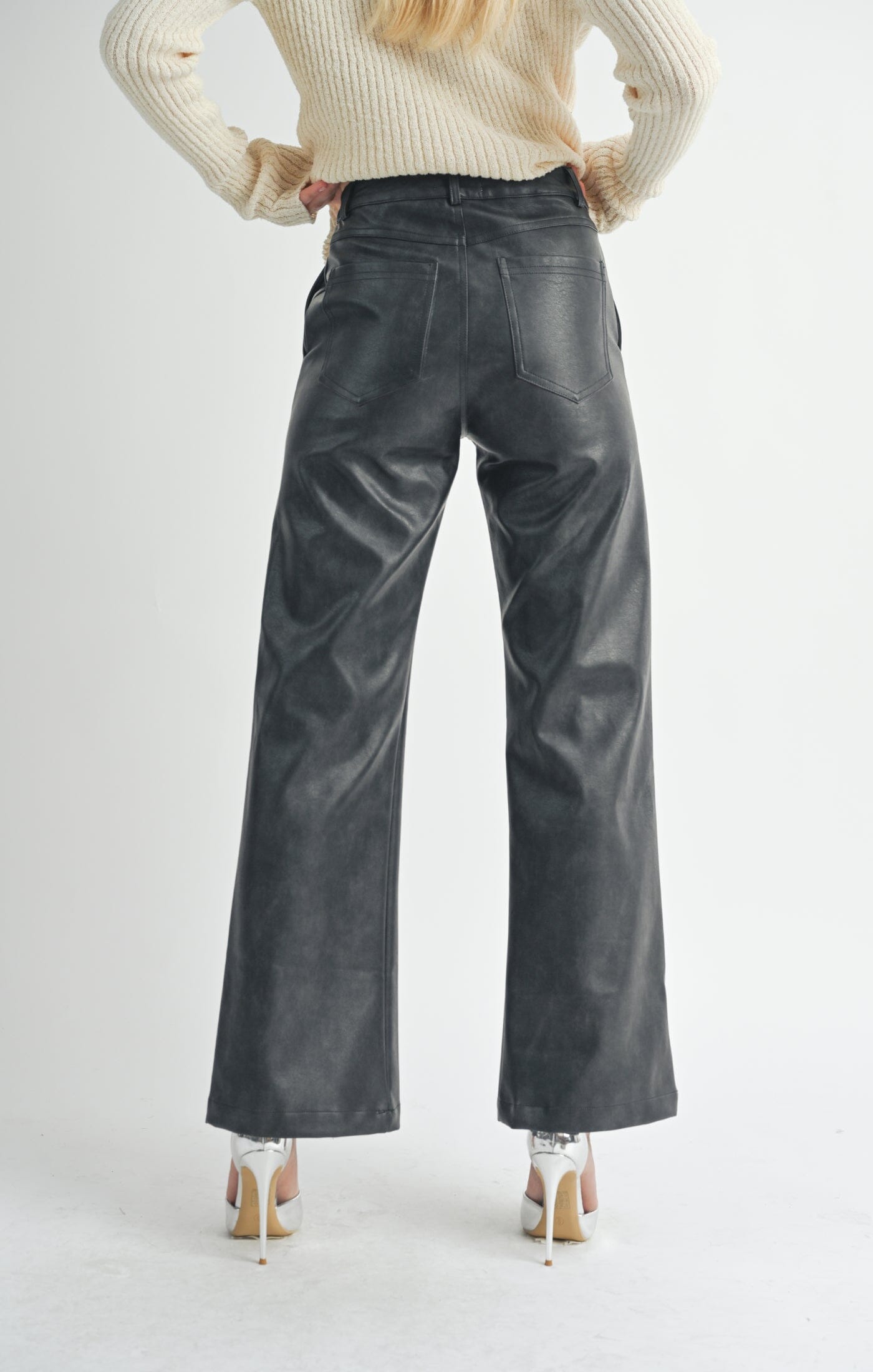 BLACK VEGAN LEATHER TROUSER PANT SADIE AND SAGE 