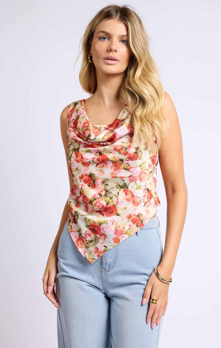 FLORAL COWL NECK TANK Top SADIE AND SAGE 