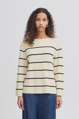 CREAM BOAT NECK STRIPE SWEATER Sweater ICHI 