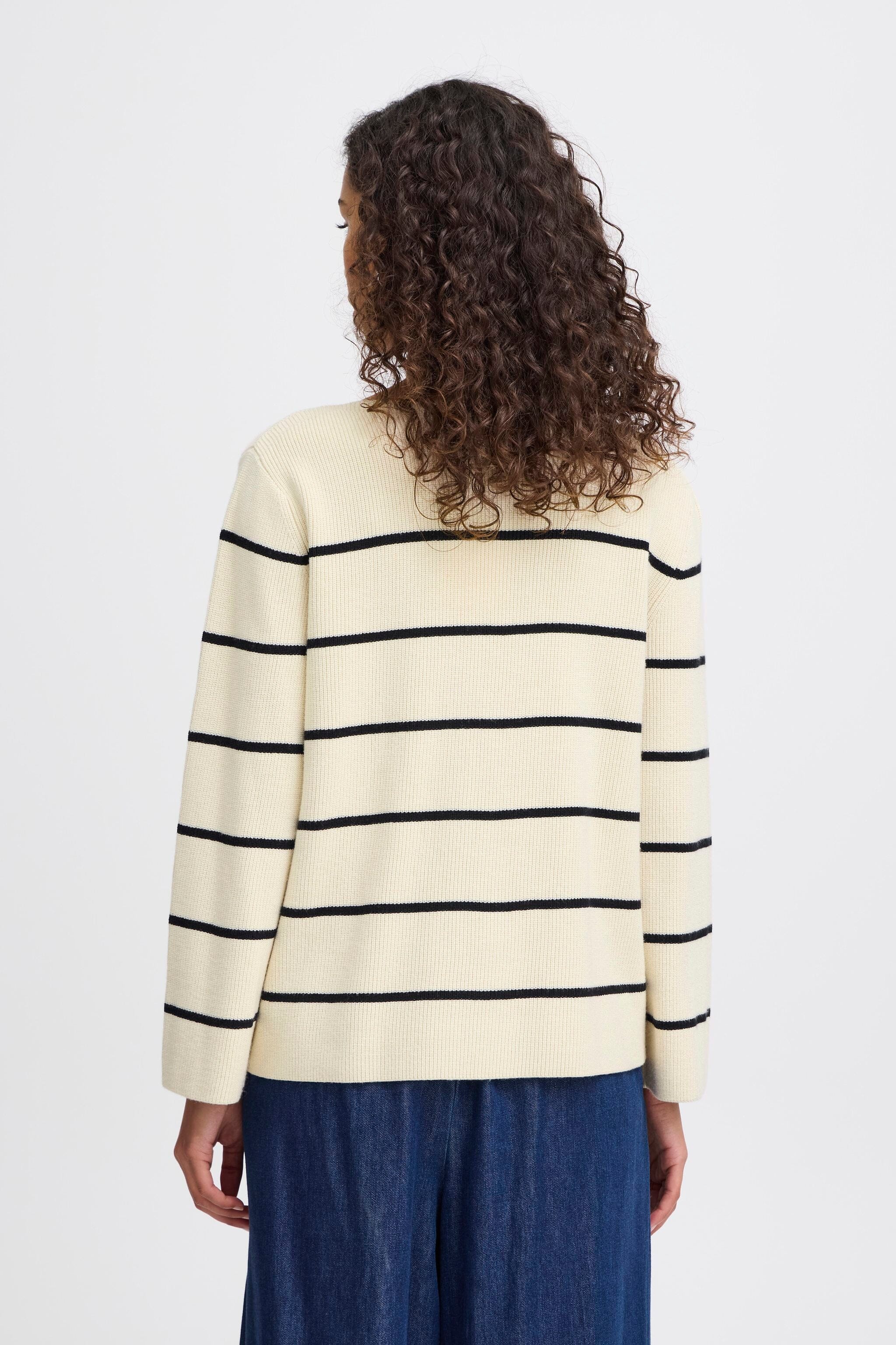 CREAM BOAT NECK STRIPE SWEATER Sweater ICHI 