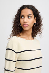 CREAM BOAT NECK STRIPE SWEATER Sweater ICHI 