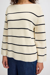 CREAM BOAT NECK STRIPE SWEATER Sweater ICHI 