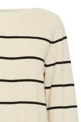 CREAM BOAT NECK STRIPE SWEATER Sweater ICHI 