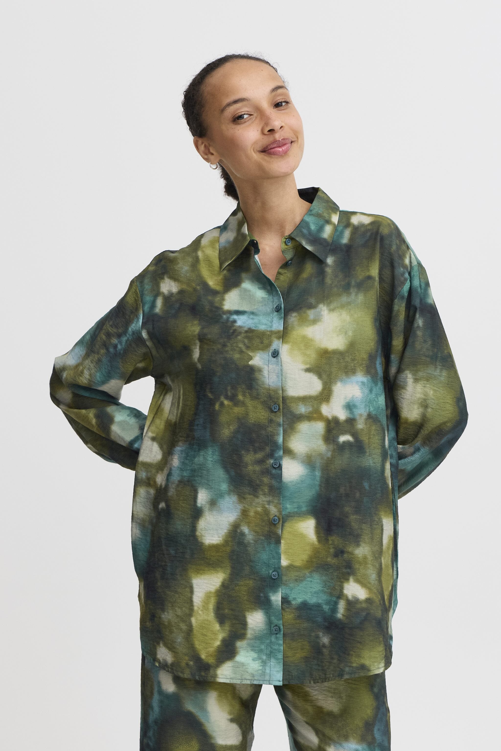 OLIVE WATERCOLOR BLOUSE Top B YOUNG 