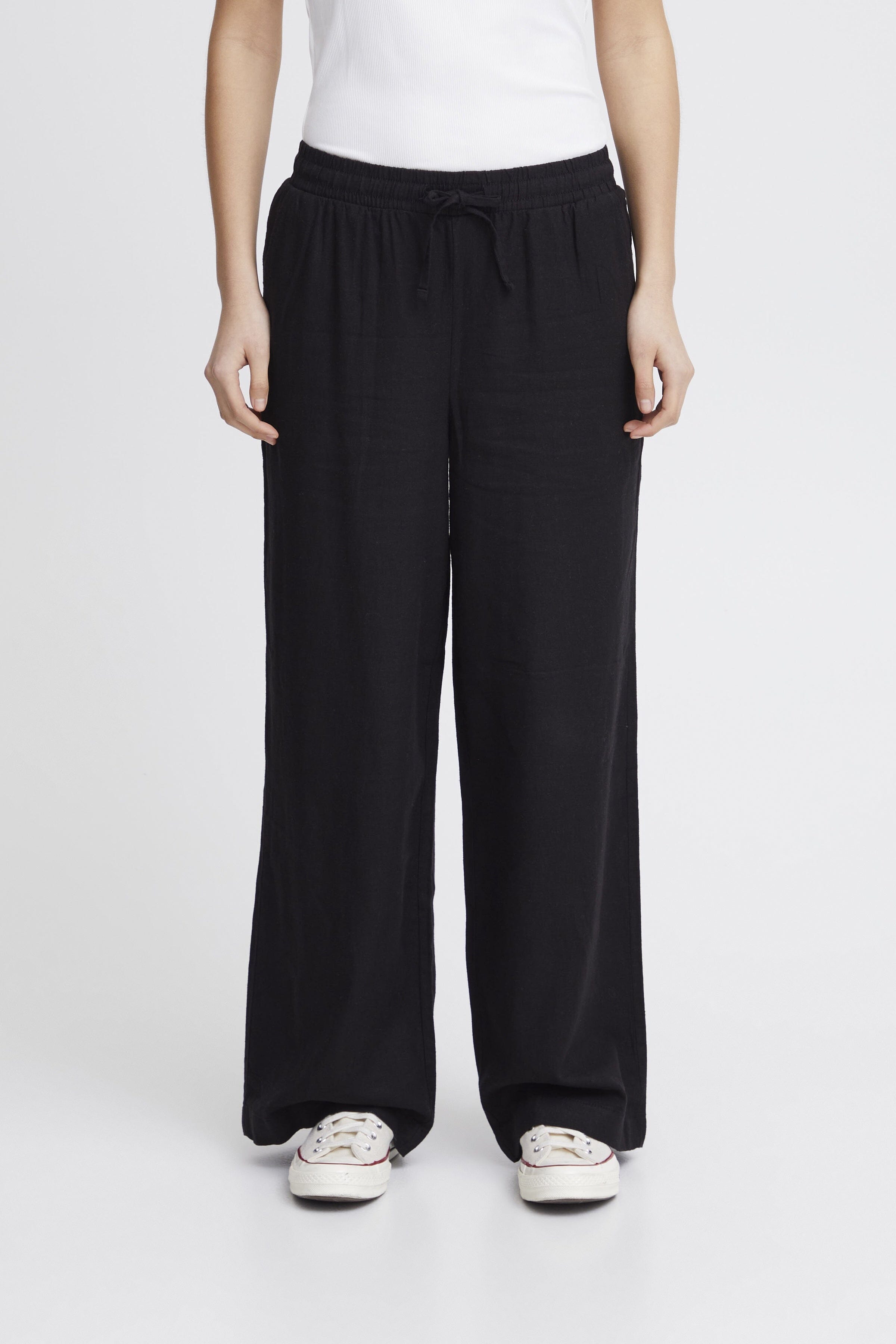 VIVER LINEN ELASTIC WAIST TROUSER (BLACK) PANT ICHI 