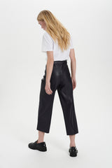 BLACK STRAIGHT LEG LEATHER TROUSER PANT saint tropez 