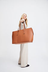 STRUCTURED COGNAC TOTE BAG Accessories ICHI 