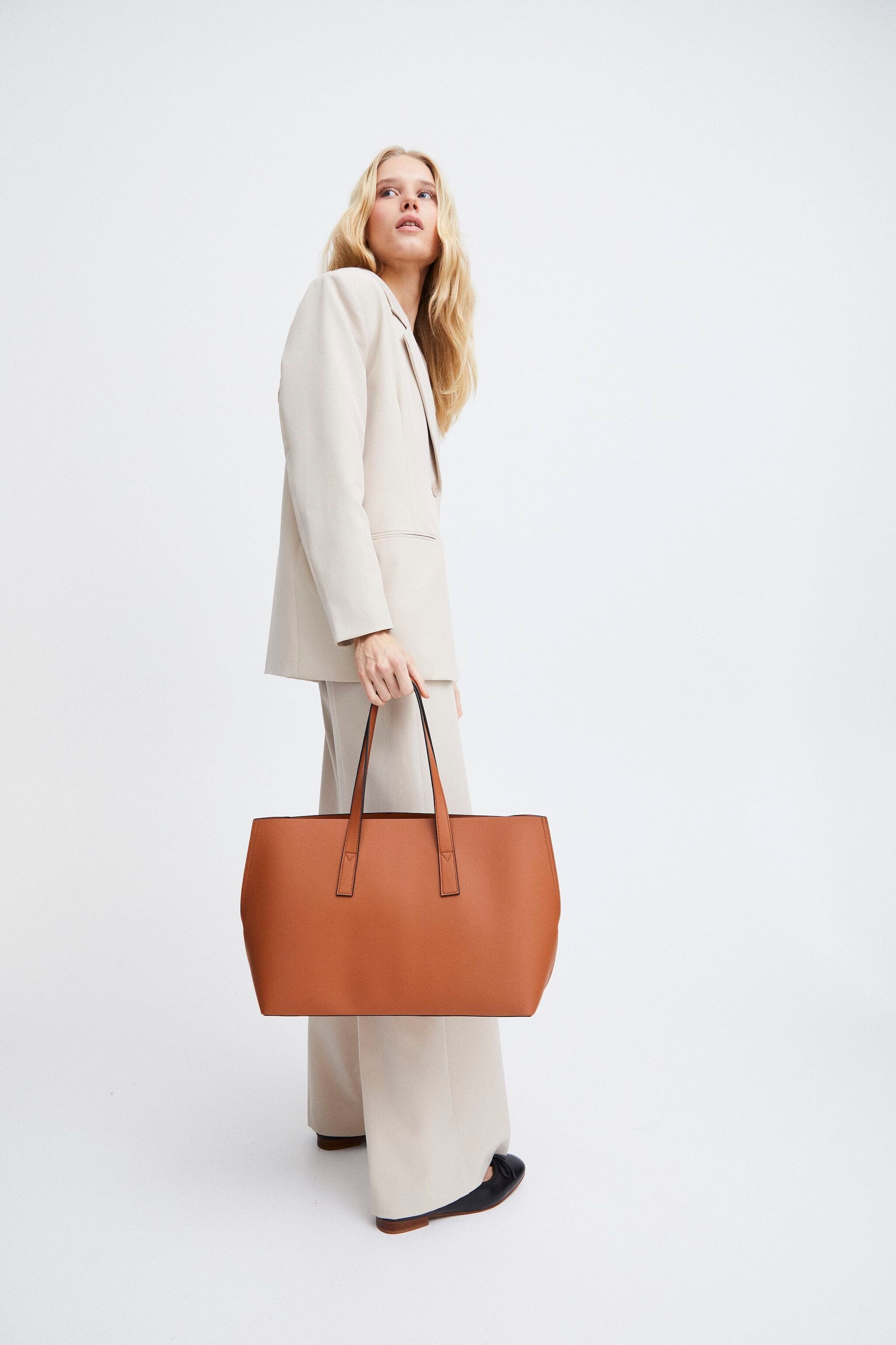 STRUCTURED COGNAC TOTE BAG Accessories ICHI 