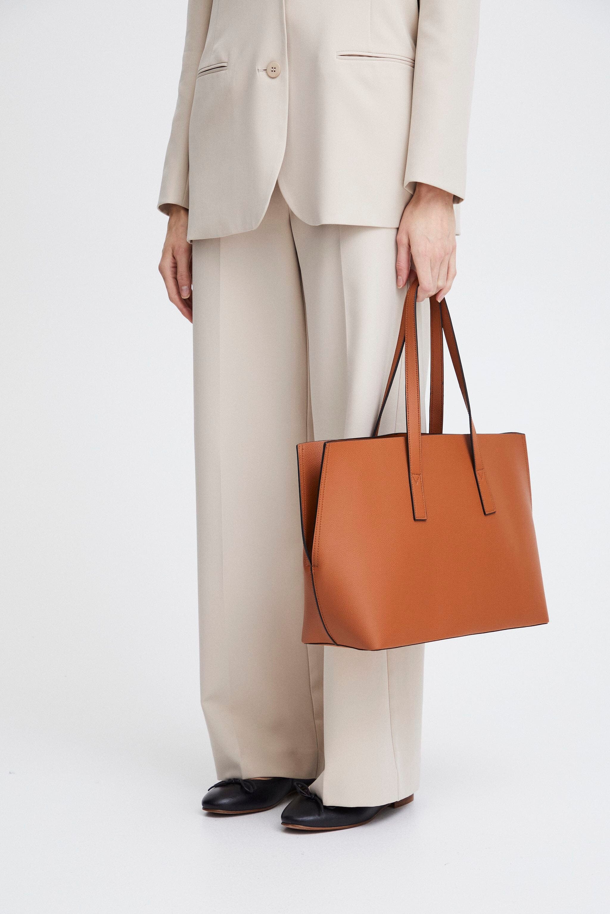 STRUCTURED COGNAC TOTE BAG Accessories ICHI 