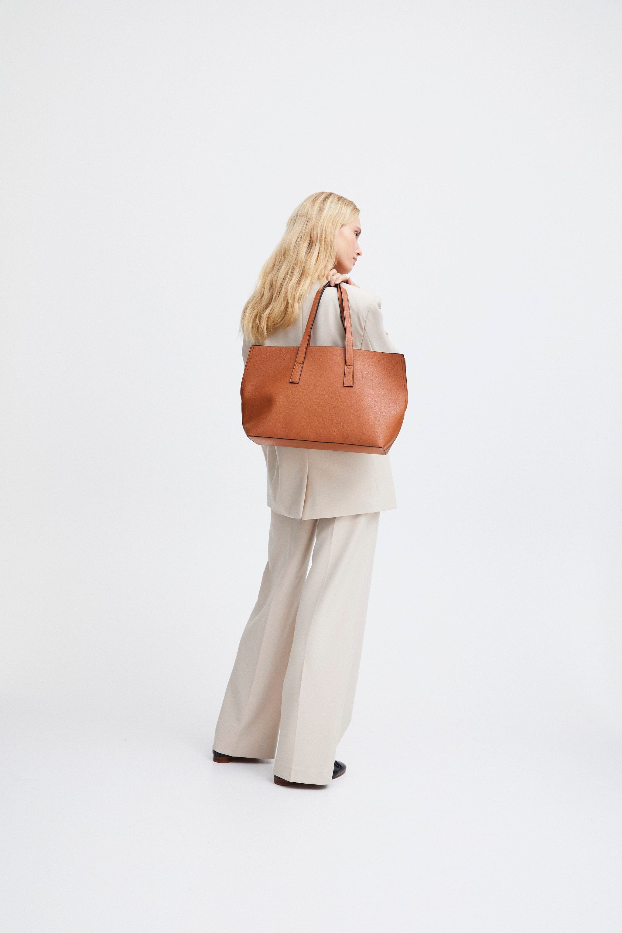 STRUCTURED COGNAC TOTE BAG Accessories ICHI 