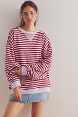 CLASSIC STRIPED OVERSIZED CREWNECK (RASPBERRY) Sweater FREE PEOPLE 