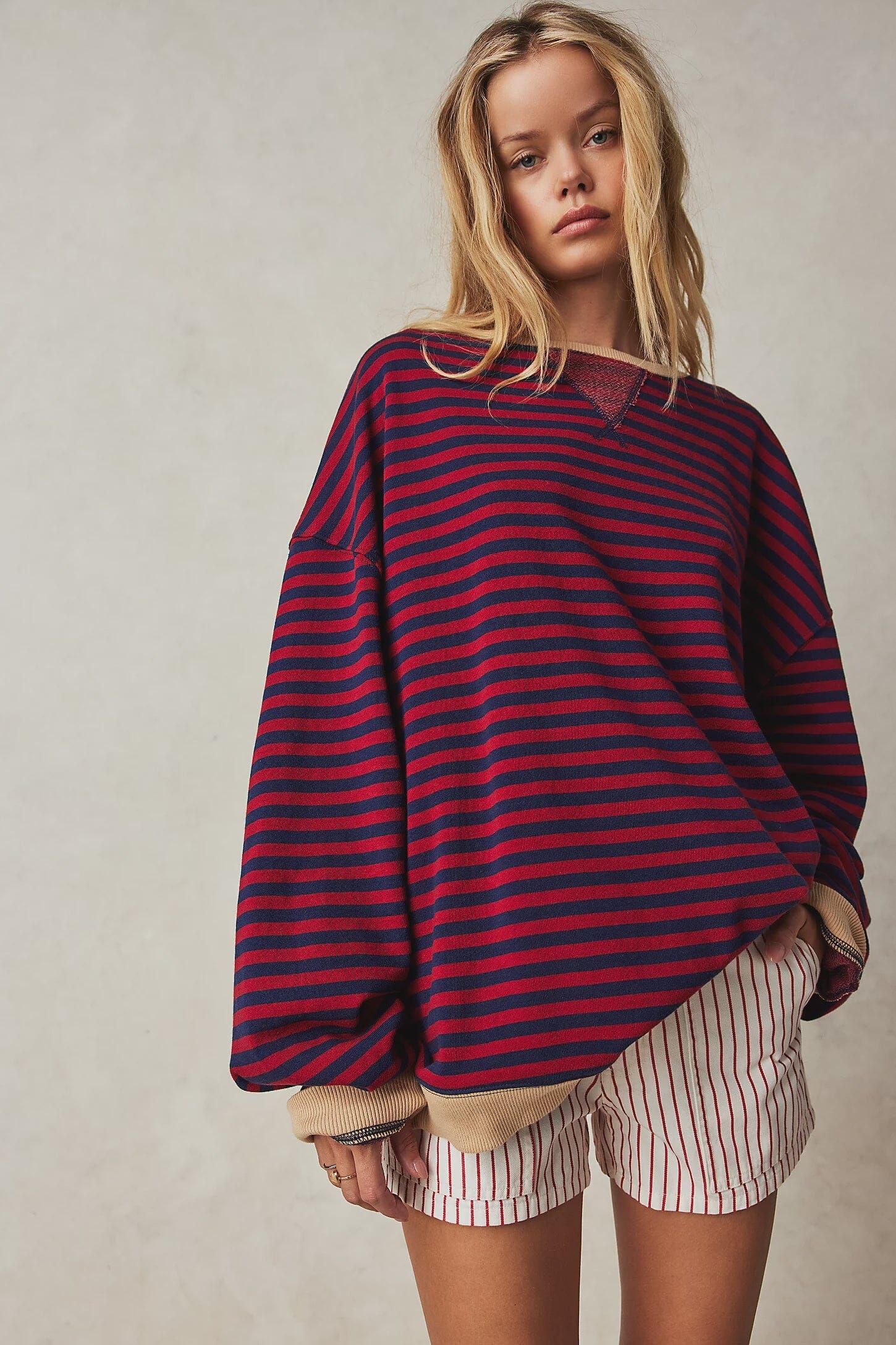 CLASSIC STRIPED OVERSIZED CREWNECK (NAUTICAL) Sweater FREE PEOPLE 