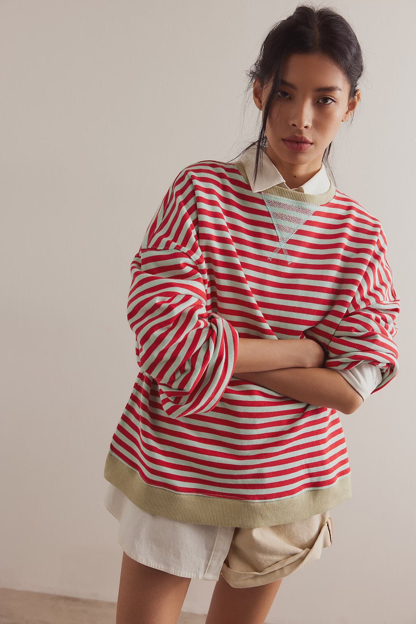 CLASSIC STRIPED OVERSIZED CREWNECK (CHERRY) General FREE PEOPLE 