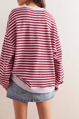 CLASSIC STRIPED OVERSIZED CREWNECK (RASPBERRY) Sweater FREE PEOPLE 