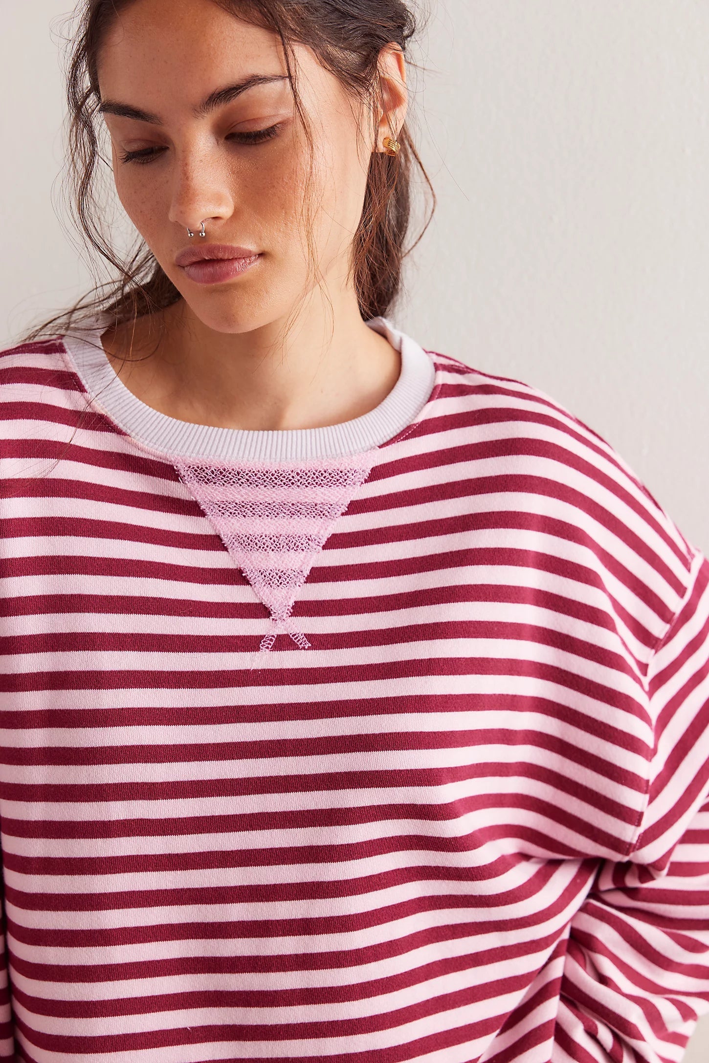 CLASSIC STRIPED OVERSIZED CREWNECK (RASPBERRY) Sweater FREE PEOPLE 