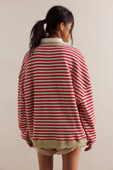 CLASSIC STRIPED OVERSIZED CREWNECK (CHERRY) General FREE PEOPLE 