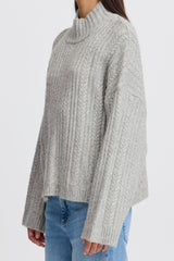 GREY CABLE KNIT TURTLENECK SWEATER Sweater ICHI 